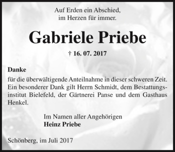 Traueranzeige von Gabriele Priebe  von Magdeburger Volksstimme