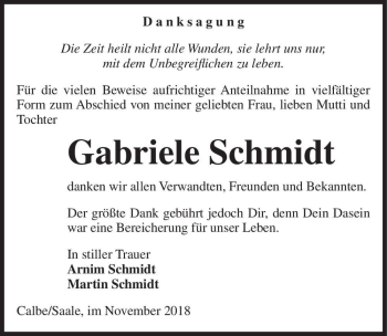 Traueranzeige von Gabriele Schmidt  von Magdeburger Volksstimme