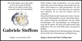 Traueranzeige von Gabriele Steffens  von Magdeburger Volksstimme