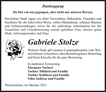 Traueranzeige von Gabriele Stolze  von Magdeburger Volksstimme