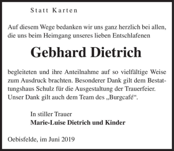 Traueranzeige von Gebhard Dietrich  von Magdeburger Volksstimme