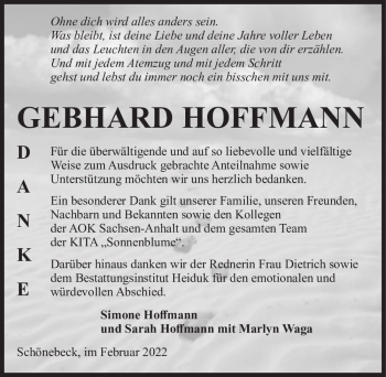 Traueranzeige von Gebhard Hoffmann  von Magdeburger Volksstimme
