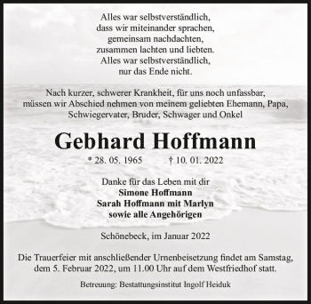 Traueranzeige von Gebhard Hoffmann  von Magdeburger Volksstimme