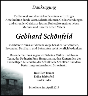 Traueranzeige von Gebhard Schönfeld  von Magdeburger Volksstimme