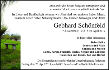 Traueranzeige von Gebhard Schönfeld  von Magdeburger Volksstimme