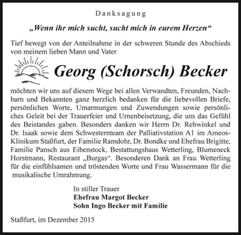 Traueranzeige von Georg (Schorsch) Becker  von Magdeburger Volksstimme
