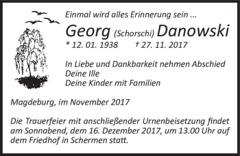 Traueranzeige von Georg (Schorschi) Danowski  von Magdeburger Volksstimme