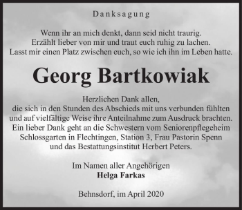 Traueranzeige von Georg Bartkowiak  von Magdeburger Volksstimme