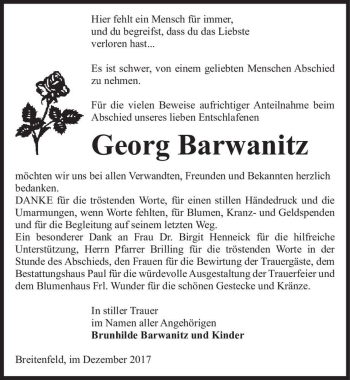 Traueranzeige von Georg Barwanitz  von Magdeburger Volksstimme