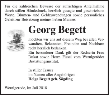 Traueranzeige von Georg Begett  von Magdeburger Volksstimme