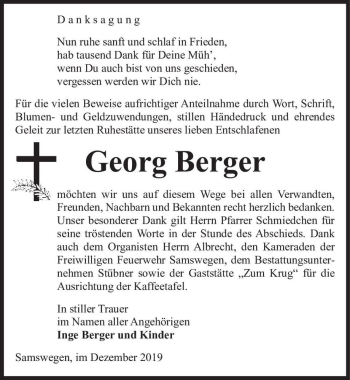 Traueranzeige von Georg Berger  von Magdeburger Volksstimme