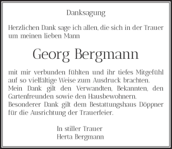 Traueranzeige von Georg Bergmann  von Magdeburger Volksstimme