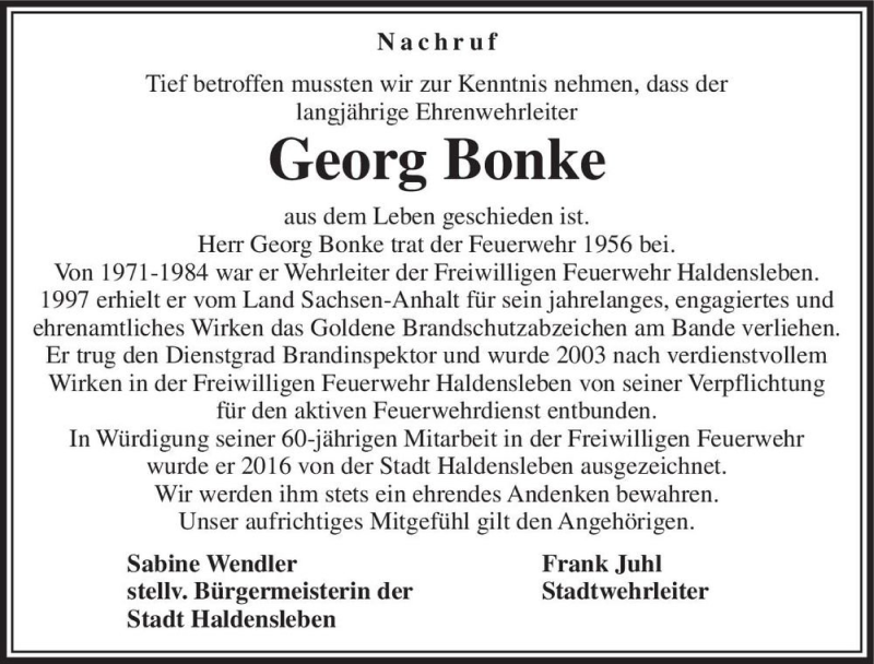  Traueranzeige für Georg Bonke  vom 28.11.2020 aus Magdeburger Volksstimme