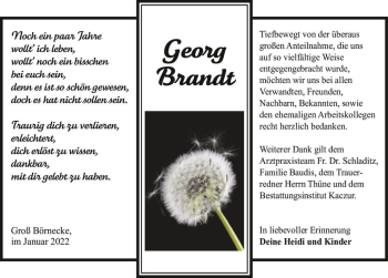 Traueranzeige von Georg Brandt  von Magdeburger Volksstimme