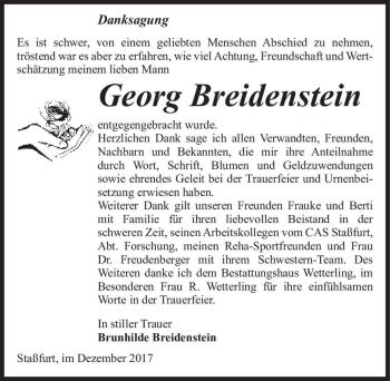 Traueranzeige von Georg Breidenstein  von Magdeburger Volksstimme