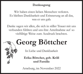 Traueranzeige von Georg Böttcher  von Magdeburger Volksstimme