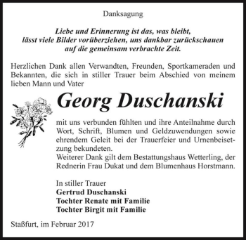 Traueranzeige von Georg Duschanski  von Magdeburger Volksstimme