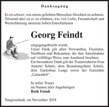 Traueranzeige von Georg Feindt  von Magdeburger Volksstimme
