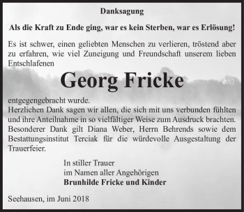 Traueranzeige von Georg Fricke  von Magdeburger Volksstimme