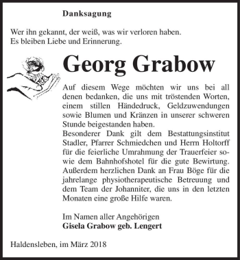Traueranzeige von Georg Grabow  von Magdeburger Volksstimme
