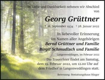 Traueranzeige von Georg Grüttner  von Magdeburger Volksstimme