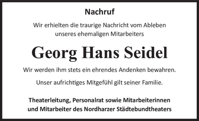  Traueranzeige für Georg Hans Seidel  vom 15.10.2022 aus Magdeburger Volksstimme