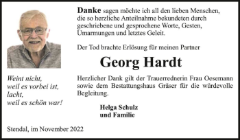 Traueranzeige von Georg Hardt  von Magdeburger Volksstimme