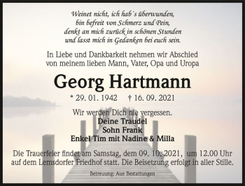 Traueranzeige von Georg Hartmann  von Magdeburger Volksstimme