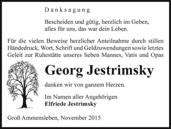 Traueranzeige von Georg Jestrimsky  von Magdeburger Volksstimme
