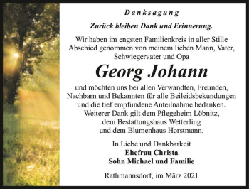 Traueranzeige von Georg Johann  von Magdeburger Volksstimme