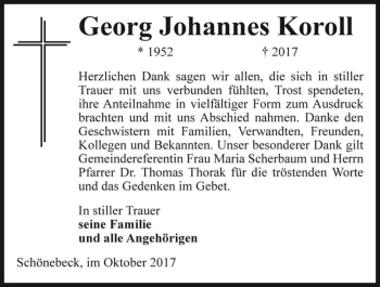 Traueranzeige von Georg Johannes Koroll  von Magdeburger Volksstimme
