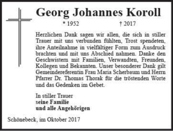 Traueranzeige von Georg Johannes Koroll  von Magdeburger Volksstimme