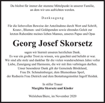 Traueranzeige von Georg Josef Skorsetz  von Magdeburger Volksstimme