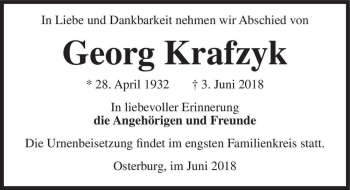 Traueranzeige von Georg Krafzyk  von Magdeburger Volksstimme