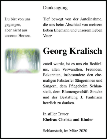 Traueranzeige von Georg Kralisch  von Magdeburger Volksstimme