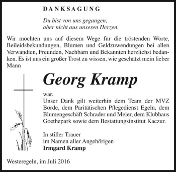 Traueranzeige von Georg Kramp  von Magdeburger Volksstimme