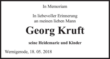 Traueranzeige von Georg Kruft  von Magdeburger Volksstimme