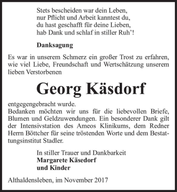 Traueranzeige von Georg Käsdorf  von Magdeburger Volksstimme