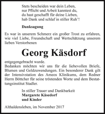 Traueranzeige von Georg Käsdorf  von Magdeburger Volksstimme