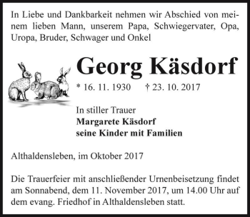 Traueranzeige von Georg Käsdorf  von Magdeburger Volksstimme