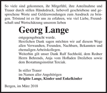 Traueranzeige von Georg Lange  von Magdeburger Volksstimme