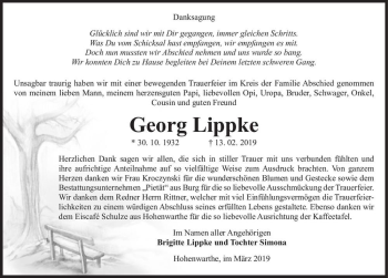Traueranzeige von Georg Lippke  von Magdeburger Volksstimme