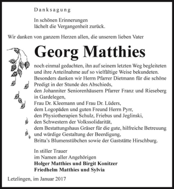 Traueranzeige von Georg Matthies  von Magdeburger Volksstimme
