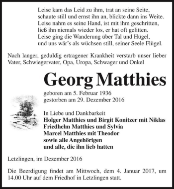 Traueranzeige von Georg Matthies  von Magdeburger Volksstimme