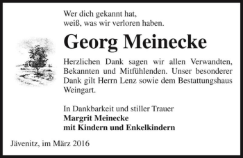 Traueranzeige von Georg Meinecke  von Magdeburger Volksstimme