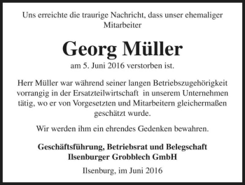 Traueranzeige von Georg Müller  von Magdeburger Volksstimme