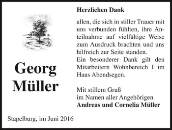Traueranzeige von Georg Müller  von Magdeburger Volksstimme