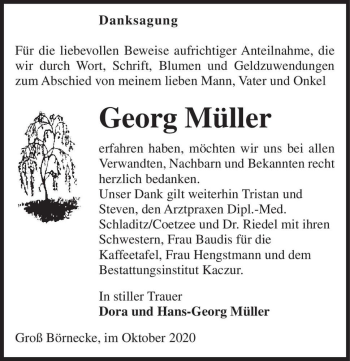 Traueranzeige von Georg Müller  von Magdeburger Volksstimme