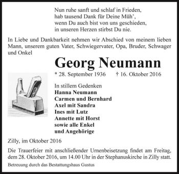 Traueranzeige von Georg Neumann  von Magdeburger Volksstimme