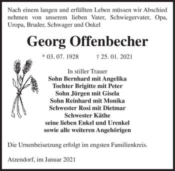 Traueranzeige von Georg Offenbecher  von Magdeburger Volksstimme
